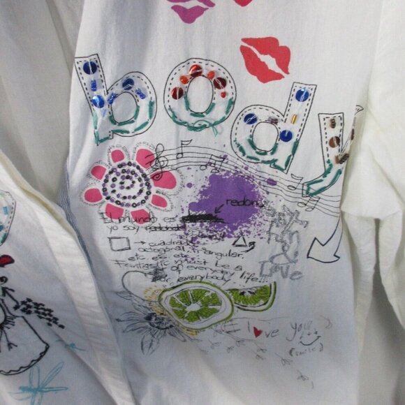 Desigual Women's White Embroidered Button Down Blouse Every Body Shirt S 138 - Picture 11 of 14